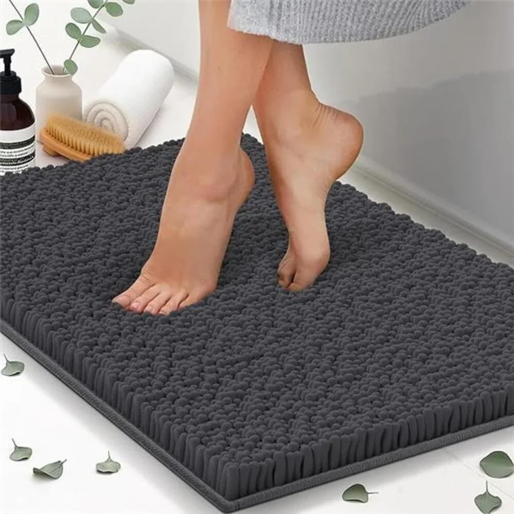 Chenille bath mat soft absorbent quick dry non slip bathroom rug washable floor